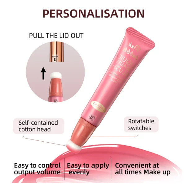 QIBEST Liquid Blusher Contour with Cushion Applicator Velvet Face Blush Pigment Lasting Cream Cheek Tint Peach Blush Makeup - 이미지 5