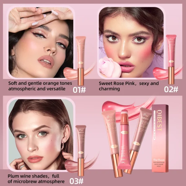 QIBEST Liquid Blusher Contour with Cushion Applicator Velvet Face Blush Pigment Lasting Cream Cheek Tint Peach Blush Makeup - 이미지 2