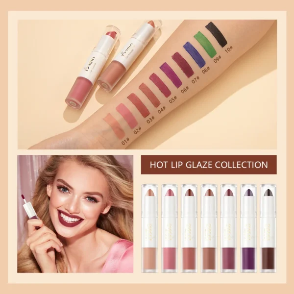 QIBEST Double Ended Matte Liquid Lipstick 2 In 1 Lip Gloss Moisturizing Long Lasting Purple Tint Lip Stain Makeup For Women - Image 6