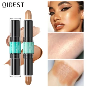 QIBEST Double Head Highlighter Contourining Stick Creamy Shadow Corrector Concealer 2 In 1 Contour Pencil Bronzer Stick Makeup