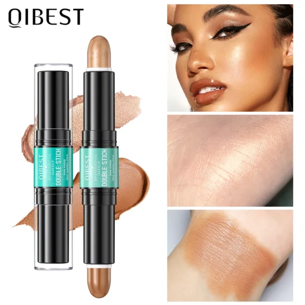 QIBEST Double Head Highlighter Contourining Stick Creamy Shadow Corrector Concealer 2 In 1 Contour Pencil Bronzer Stick Makeup
