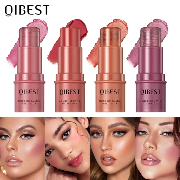 3-in-1 Cheek Blush Stick Lip Tinted Eyes Cheek Lips Brighten Cream Water-resistant Moisturizing Face Contouring Shadow Blusher - 이미지 2