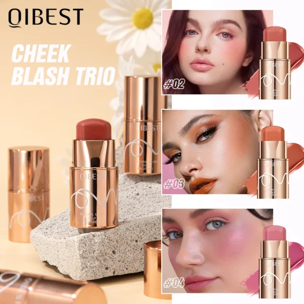 QIBEST Lipstick Blush Stick 3-in-1 Eyes Cheek and Lip Tint Buildable Long Lasting Lightweight Cream Multi Stick Makeup for Women - Image 2