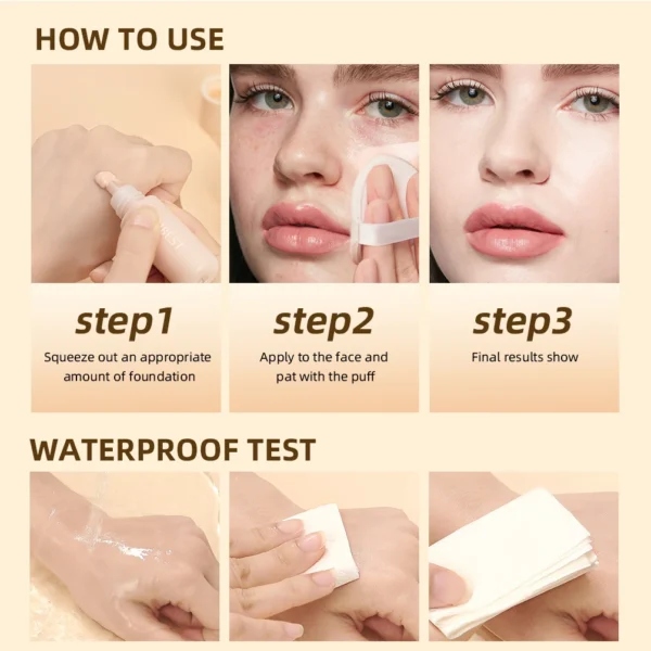 ⁦QIBEST Liquid Foundation Long-Lasting Waterproof Face Base Cream High Coverage Contour Concealer Moisturizing Makeup For Face⁩ - الصورة ⁦6⁩