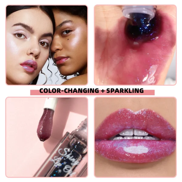 QIBEST Shimmer Lip Oil Black Color Changing Lipgloss Moisturizing Shiny Mirror Lip Gloss Oil Plumping Glitter Lip Makeup Tint - 이미지 5