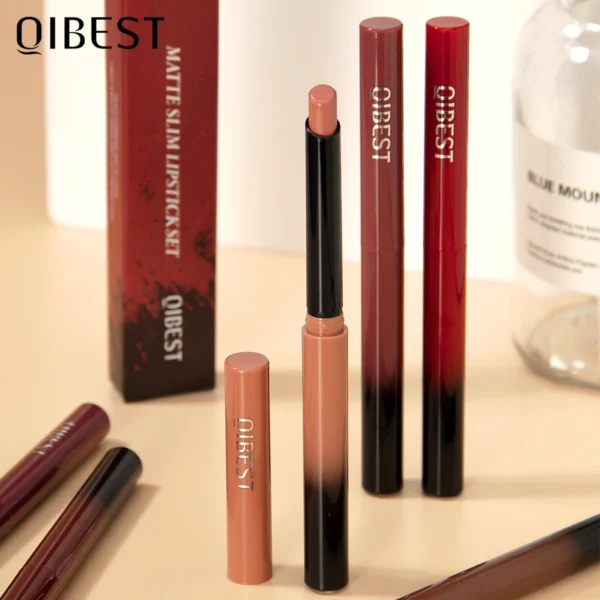 QIBEST 12 Color Matte Lipstick Pen Nude Red Brown Solid Lip Gloss Lip Tint Long Lasting Lipstick Pencil Moisturising Lip Makeup