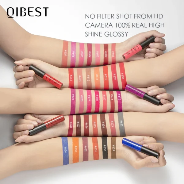 QIBEST Brand 34 Colors Waterproof Matte Nude Lipstick Lipkit Pigment Dark Red Black Long Lasting Lip Gloss Women Makeup Lipgloss - 이미지 5