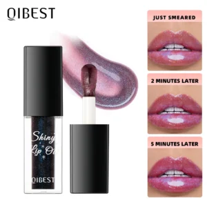 QIBEST Mirror Black Lip Oil Color Changing Lipstick Moisturizing Shiny Lip Gloss Oil Plumping Lasting Diamond Lipgloss Cosmetics