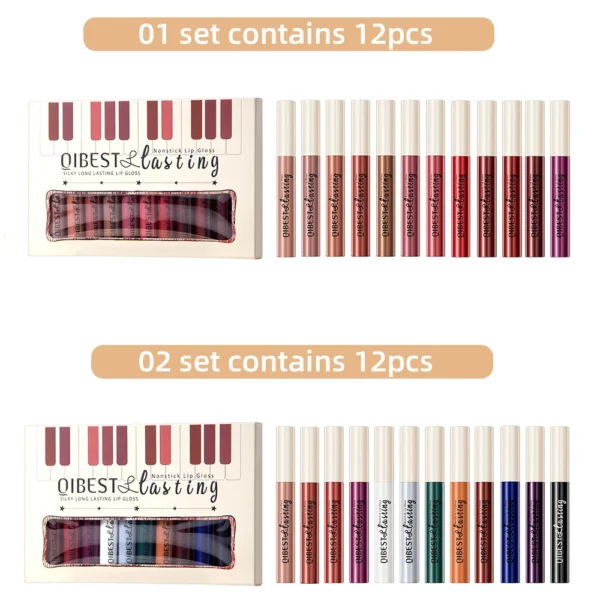 QIBEST 12pcs Matte Liquid Lipstick Set Waterproof Long Lasting Velvet Nude Red Lip Gloss Tint Makeup Cosmetic Lipsticks Lipgloss - 이미지 2