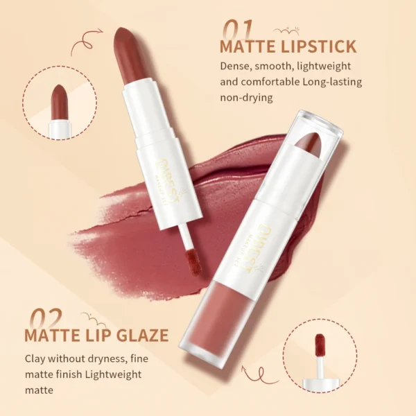 QIBEST Double Ended Matte Liquid Lipstick 2 In 1 Lip Gloss Moisturizing Long Lasting Purple Tint Lip Stain Makeup For Women - Image 4