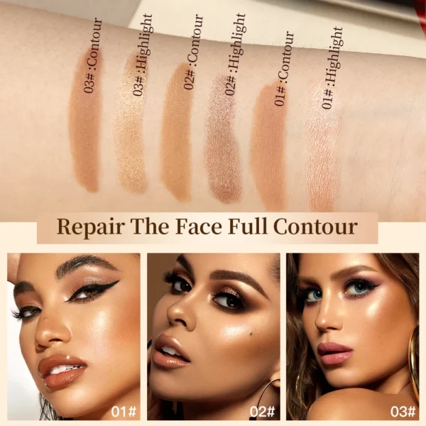 QIBEST Double Head Highlighter Contourining Stick Creamy Shadow Corrector Concealer 2 In 1 Contour Pencil Bronzer Stick Makeup – Image 5