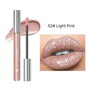 QIBEST Shimmer Lip Gloss Diamond Glitter Liquid Lipstick Waterproof Long lasting Gray Flash Pearlescent Lip Glaze Tint Makeup