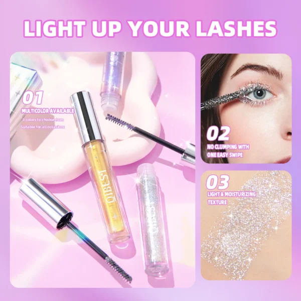 QIBEST Colorful Eyelash Mascara Silk Fiber Volume Curling Lengthening EyeLashes Extension Diamond Glitter Mascara Eyes Makeup - 이미지 3